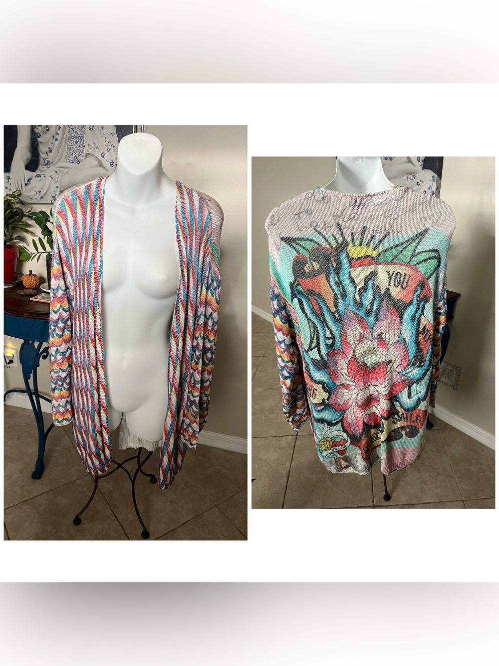 Me369 Me 369 Victoria Magic Linen Printed Oversized Cardigan  Sweater Top S